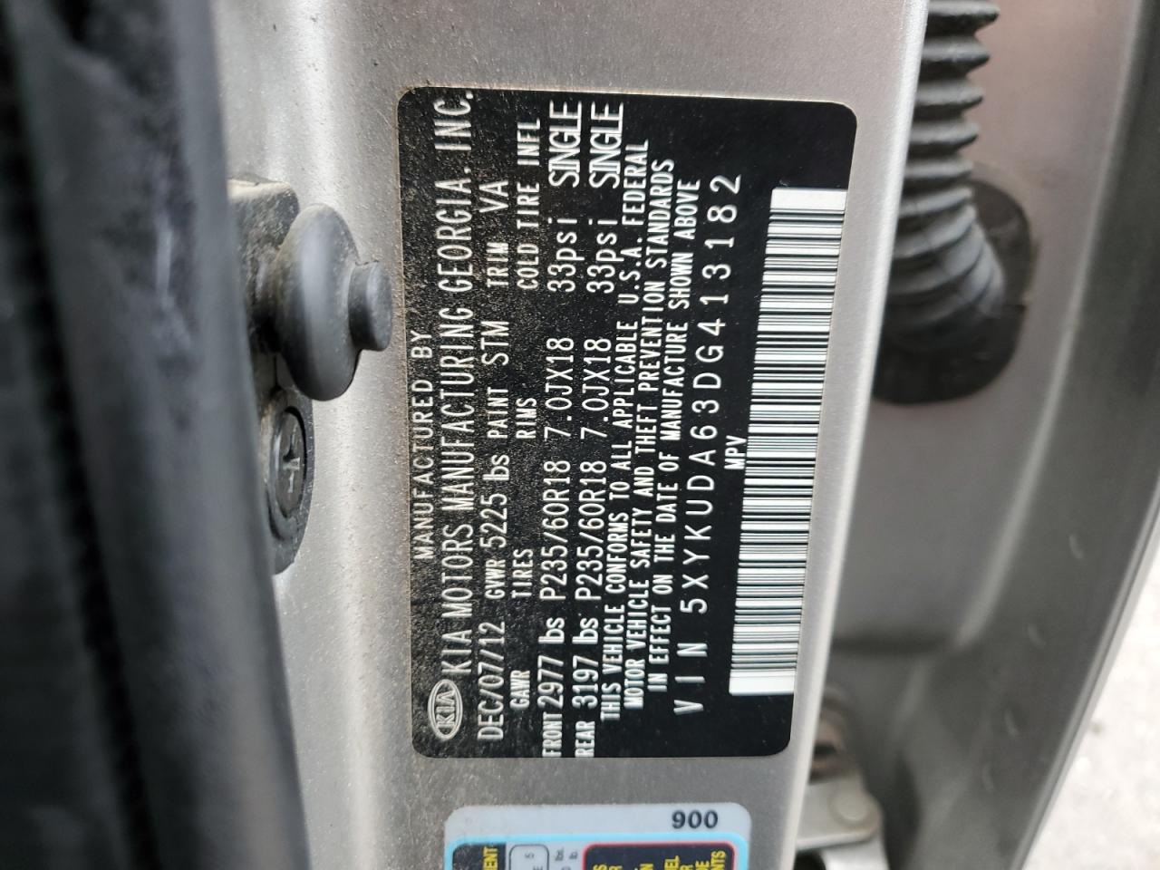 2013 Kia Sorento Ex VIN: 5XYKUDA63DG413182 Lot: 91665895