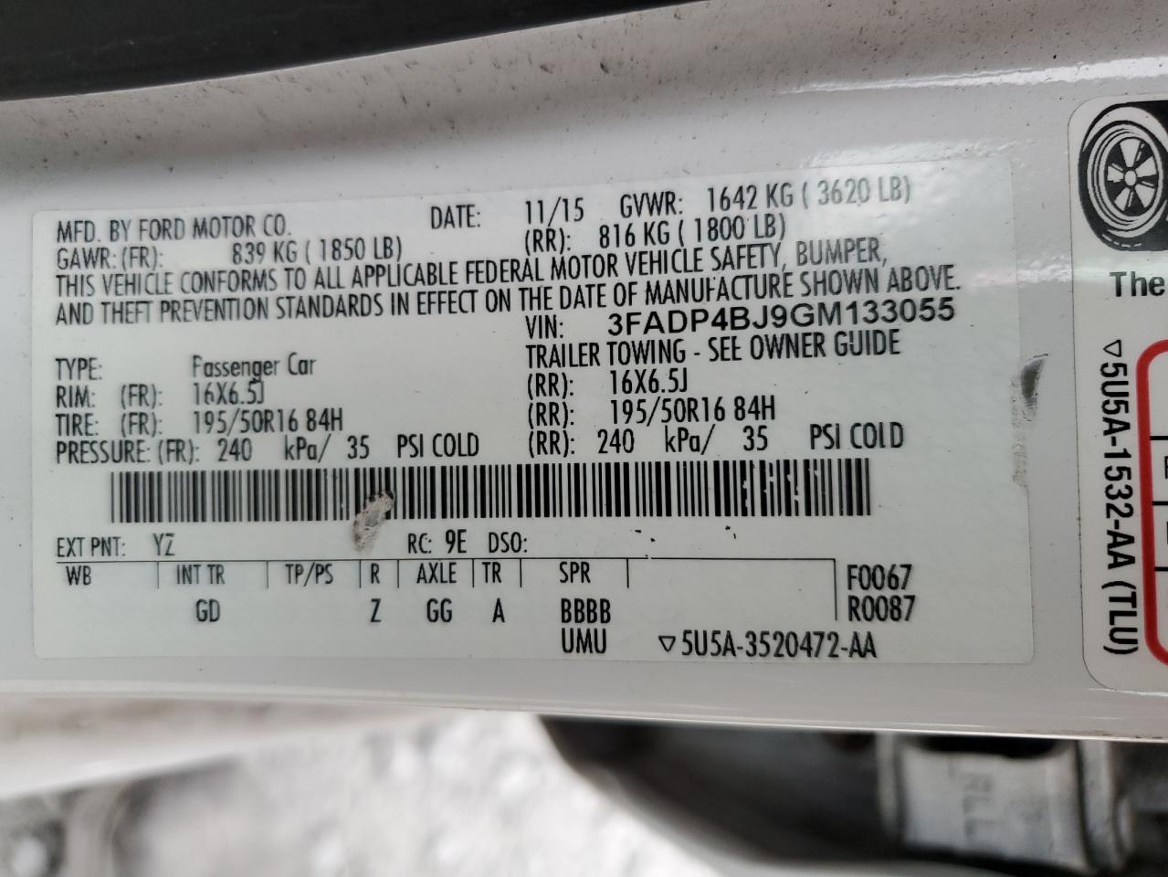 2016 Ford Fiesta Se VIN: 3FADP4BJ9GM133055 Lot: 91906315