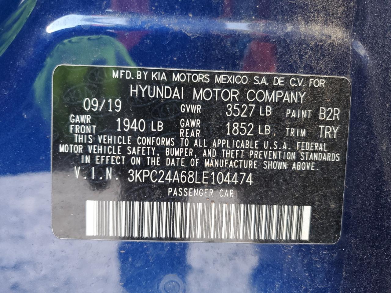 2020 Hyundai Accent Se VIN: 3KPC24A68LE104474 Lot: 90699135