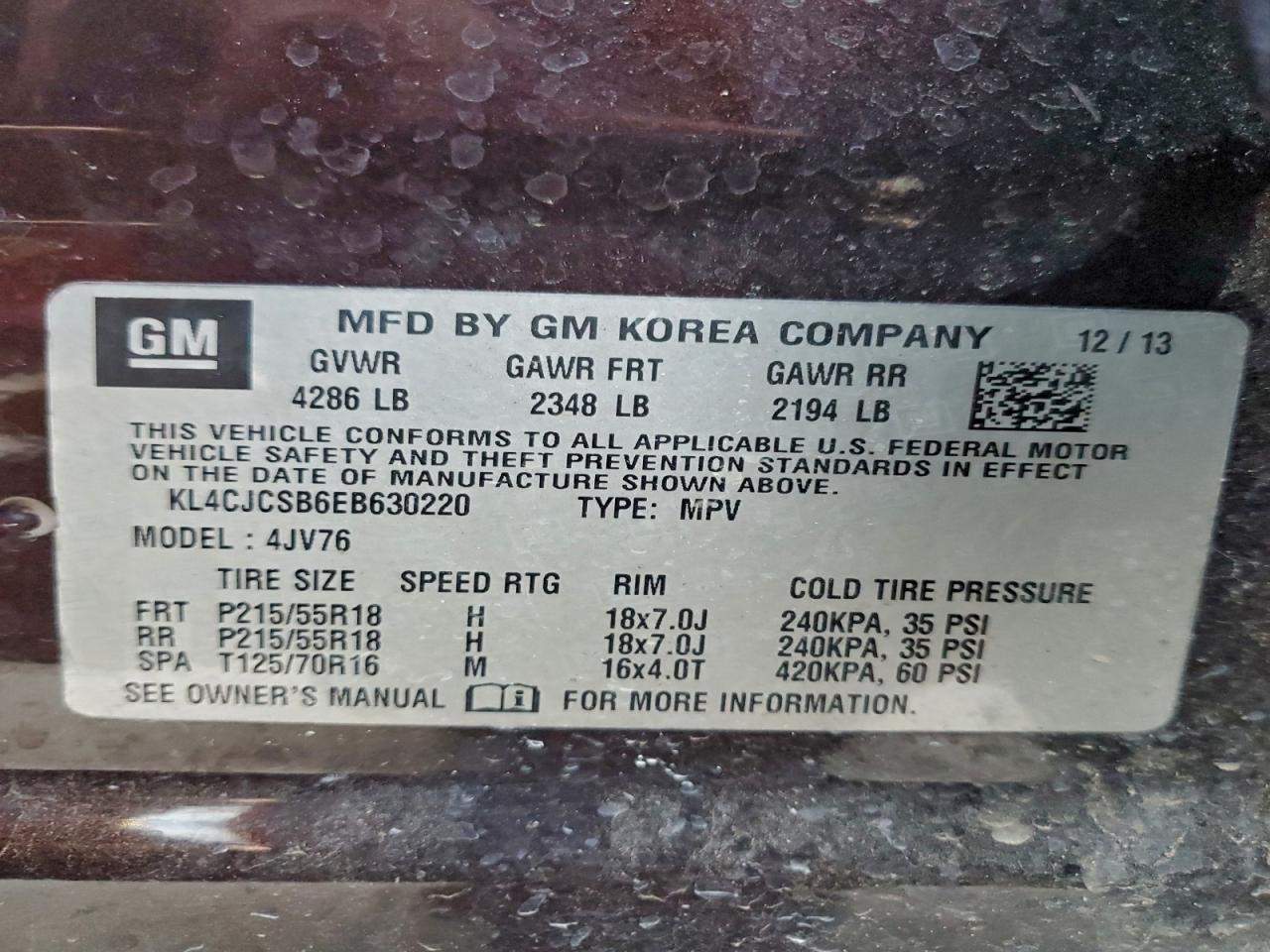 2014 Buick Encore VIN: KL4CJCSB6EB630220 Lot: 94104685