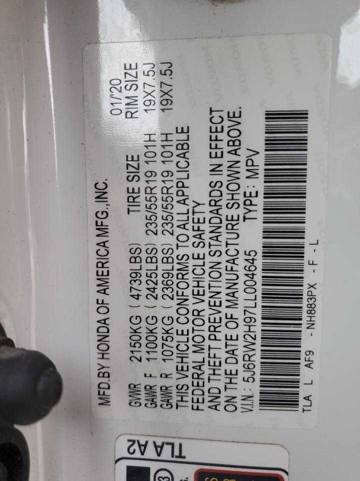2020 Honda Cr-V Touring VIN: 5J6RW2H97LL004645 Lot: 93006995