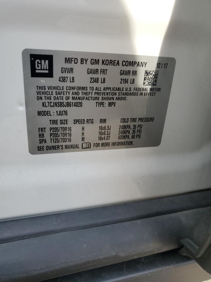 2018 Chevrolet Trax Ls VIN: KL7CJNSB5JB614020 Lot: 90864185