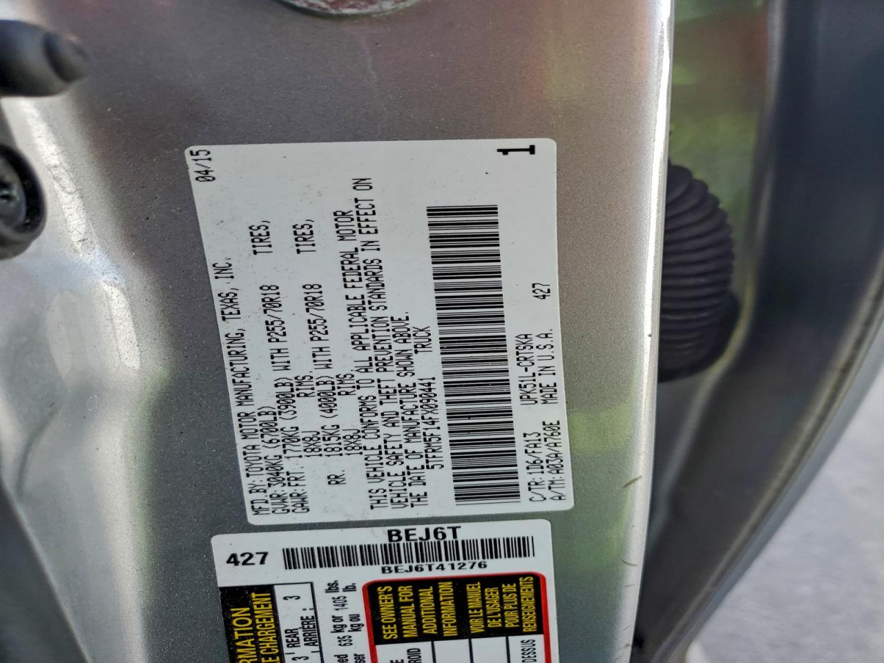 2015 Toyota Tundra Double Cab Sr VIN: 5TFRM5F14FX090441 Lot: 94540815