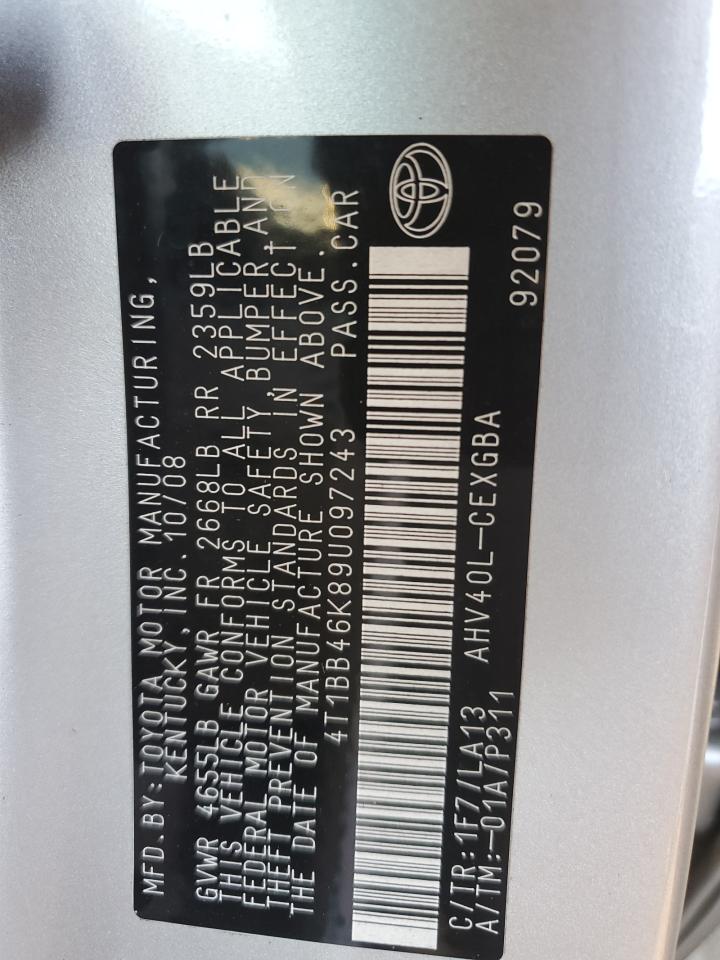 2009 Toyota Camry Hybrid VIN: 4T1BB46K89U097243 Lot: 91261715