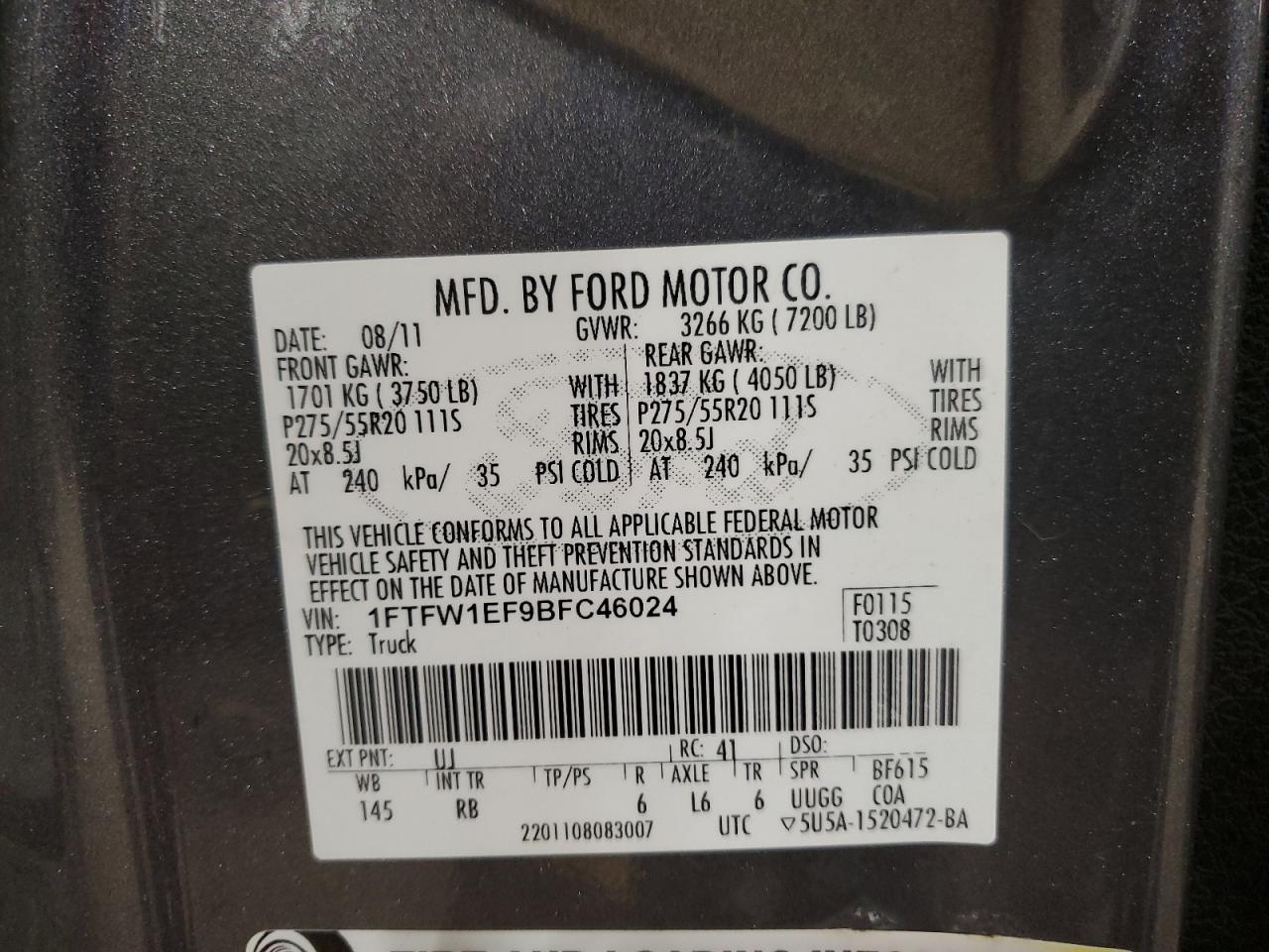 2011 Ford F150 Supercrew VIN: 1FTFW1EF9BFC46024 Lot: 93661715