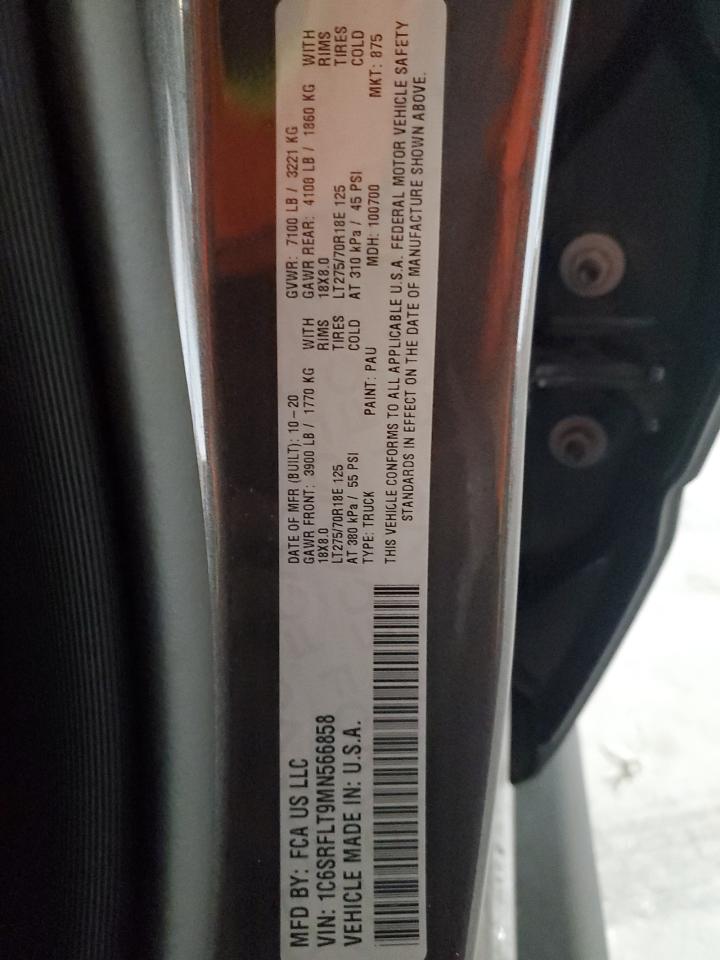 2021 Ram 1500 Rebel VIN: 1C6SRFLT9MN566858 Lot: 92500415