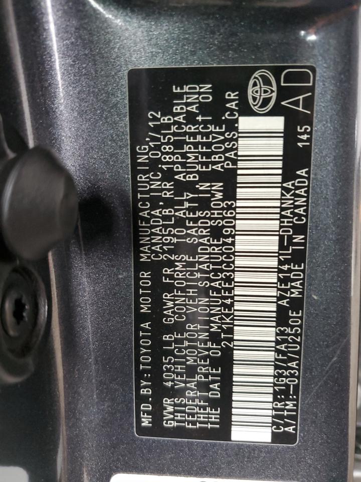 2012 Toyota Corolla Matrix S VIN: 2T1KE4EE3CC049063 Lot: 92605545