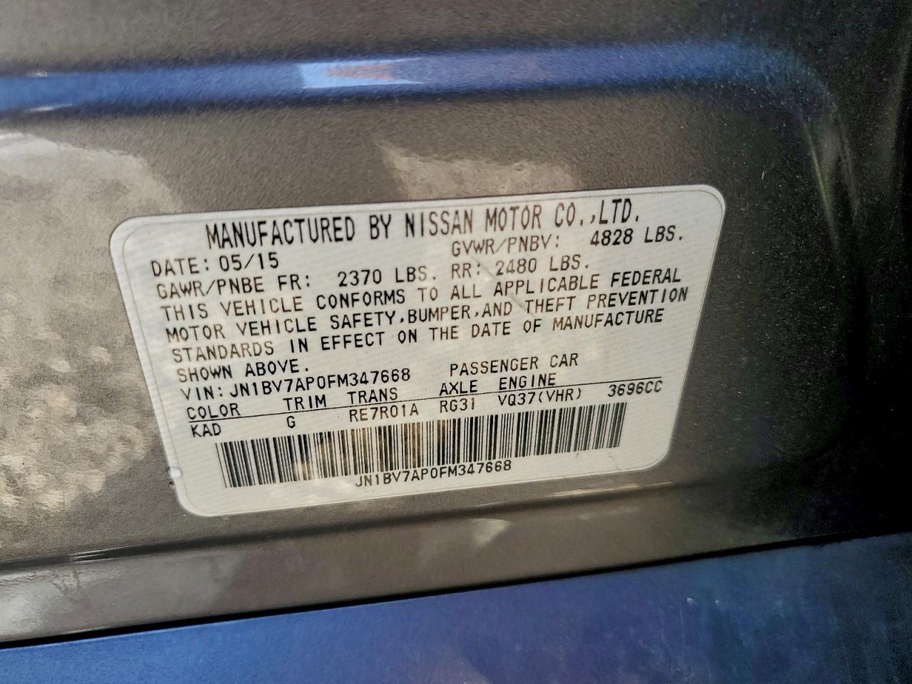 2015 Infiniti Q50 Base VIN: JN1BV7AP0FM347668 Lot: 93960795