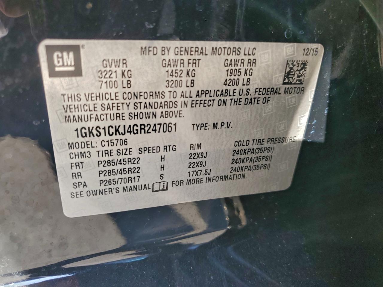 2016 GMC Yukon Denali VIN: 1GKS1CKJ4GR247061 Lot: 92978255