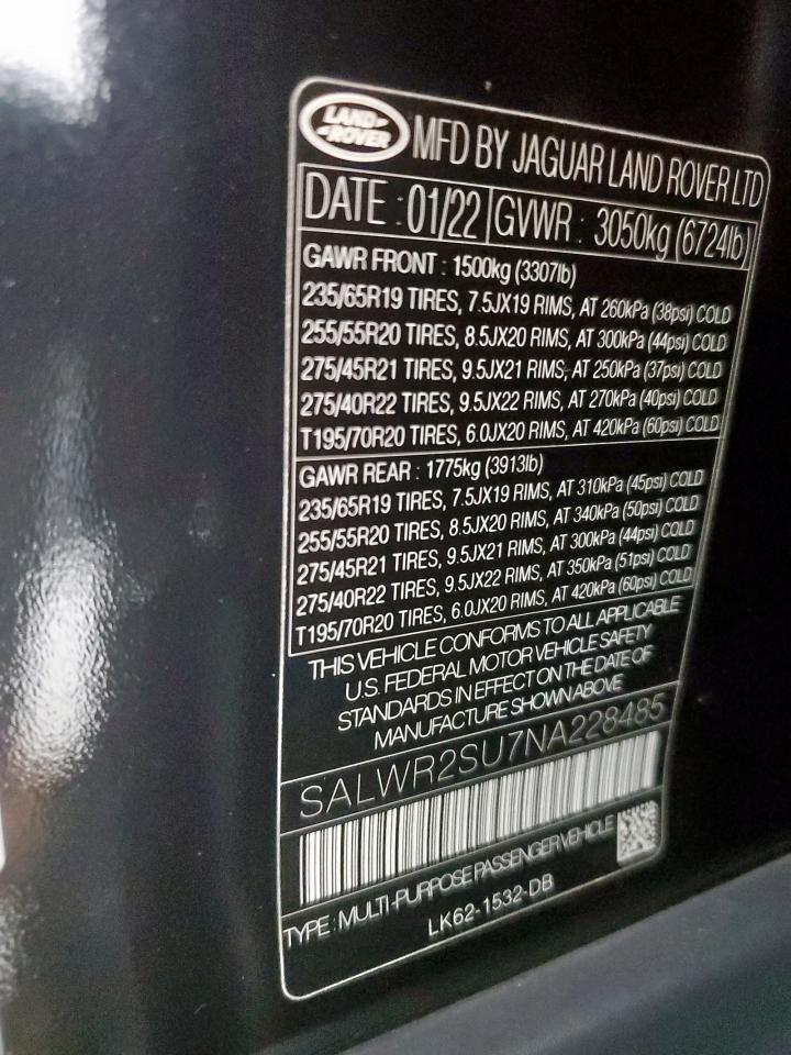 2022 Land Rover Range Rover Sport Hse Silver Edition VIN: SALWR2SU7NA228485 Lot: 93639025