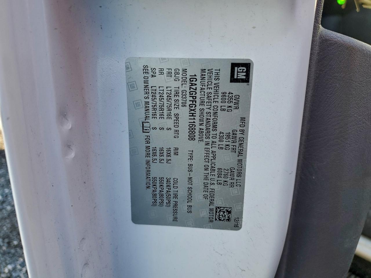 2017 Chevrolet Express G3500 Lt VIN: 1GAZGPFGXH1168808 Lot: 93614405