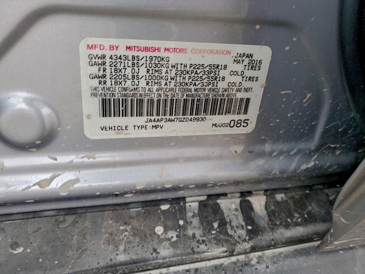 2016 Mitsubishi Outlander Sport Es VIN: JA4AP3AW7GZ049930 Lot: 92919385