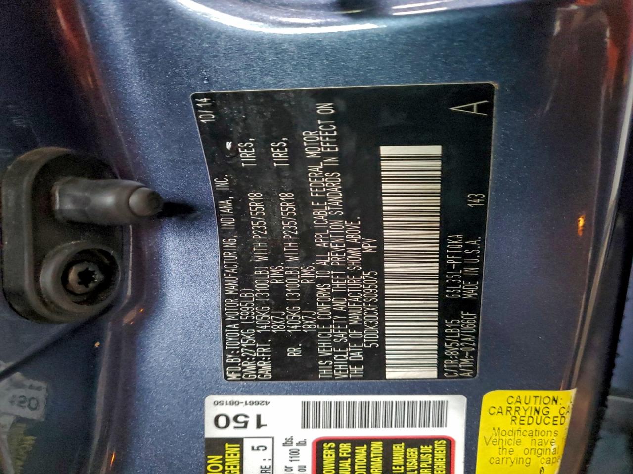 2015 Toyota Sienna Xle VIN: 5TDDK3DCXFS095075 Lot: 93759265