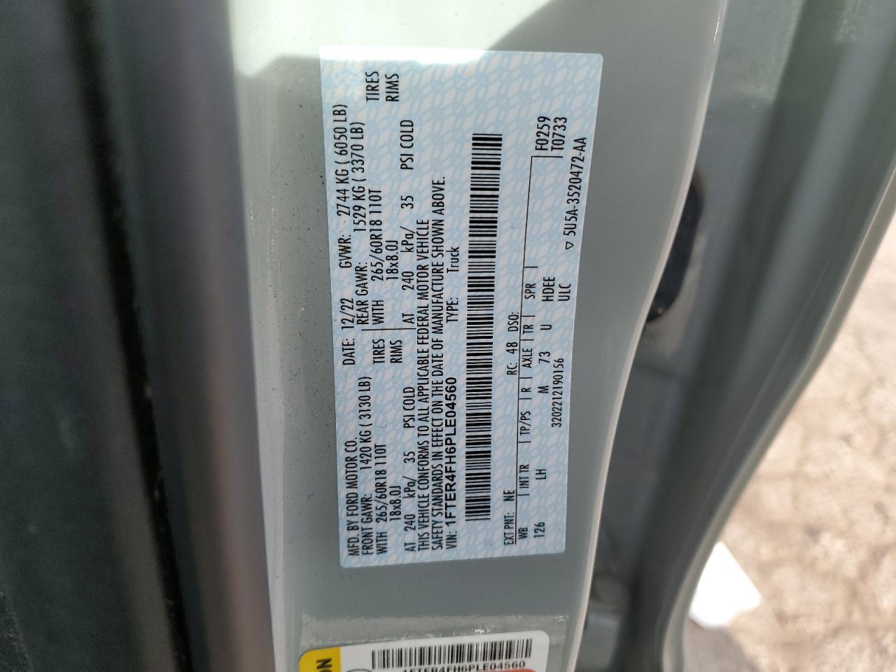 2023 Ford Ranger Xl VIN: 1FTER4FH6PLE04560 Lot: 91617605