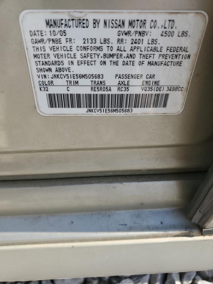 2006 Infiniti G35 VIN: JNKCV51E56M505683 Lot: 93524545
