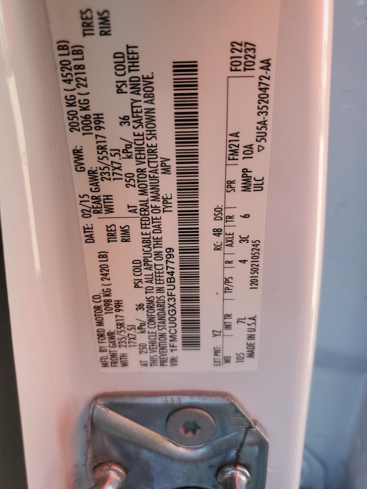 2015 Ford Escape Se VIN: 1FMCU0GX3FUB47799 Lot: 91424965