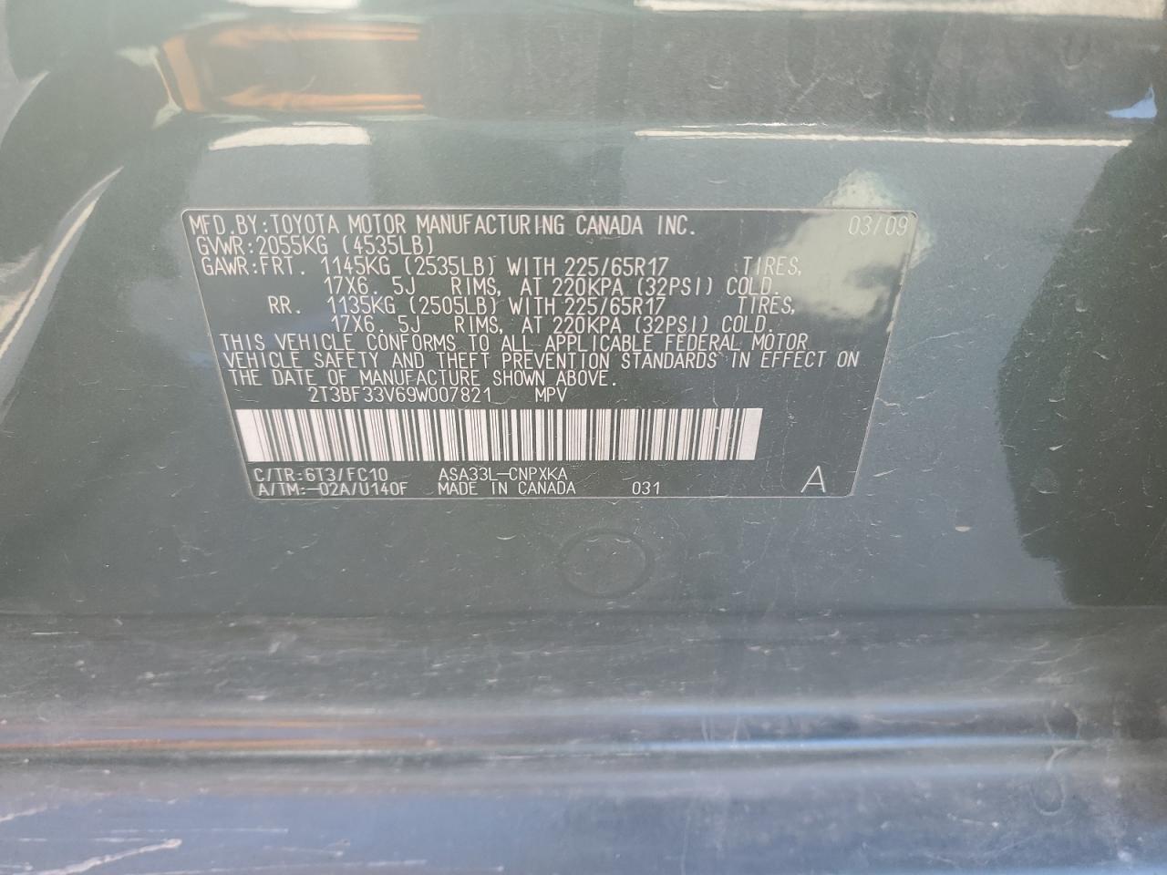 2009 Toyota Rav4 VIN: 2T3BF33V69W007821 Lot: 91662735