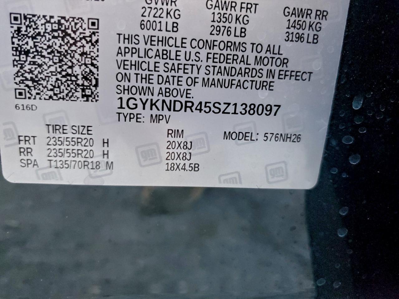 2025 Cadillac Xt5 Premium Luxury VIN: 1GYKNDR45SZ138097 Lot: 94572205