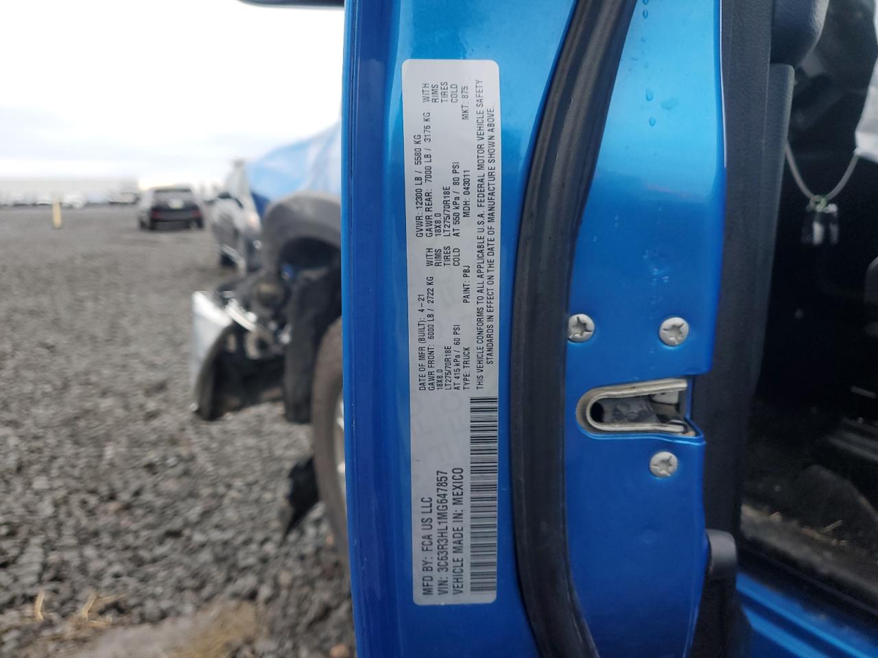 2021 Ram 3500 Crew Long 4X4 VIN: 3C63R3HL1MG647857 Lot: 92935255