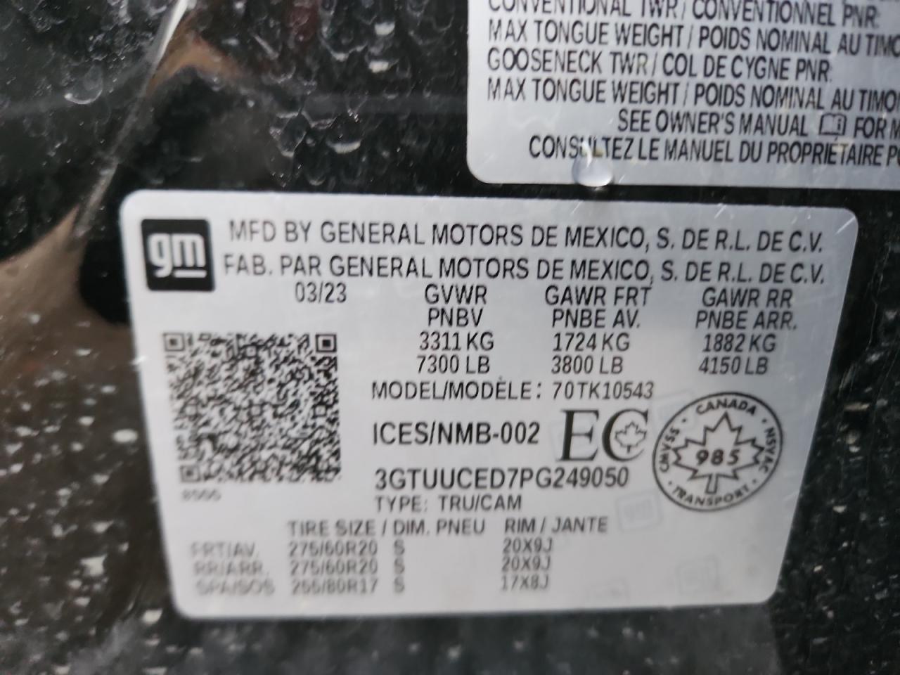 2023 GMC Sierra K1500 Elevation VIN: 3GTUUCED7PG249050 Lot: 91166135