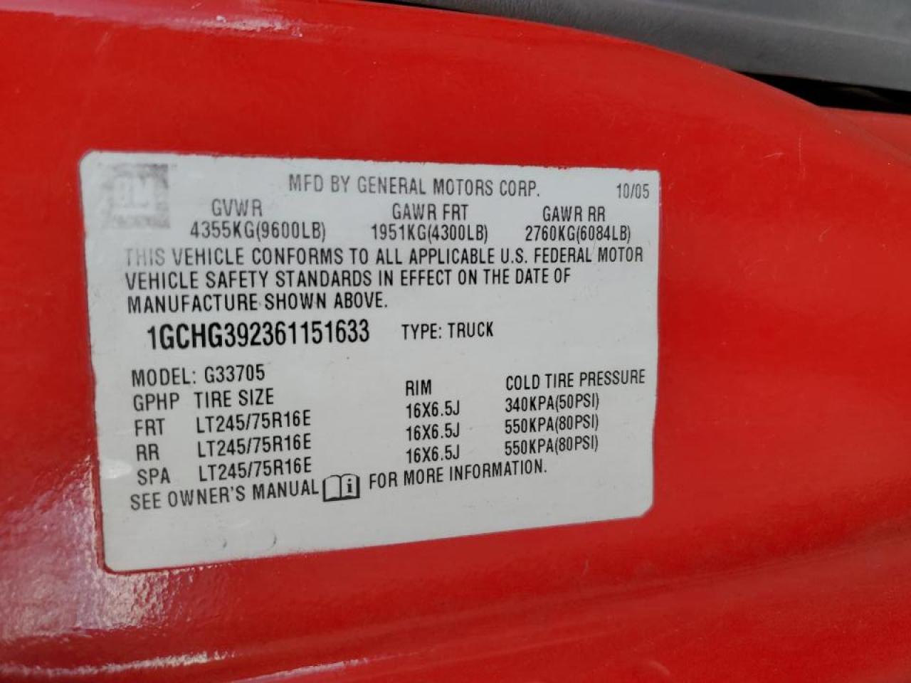 2006 Chevrolet Express Delivery Van VIN: 1GCHG392361151633 Lot: 90371245