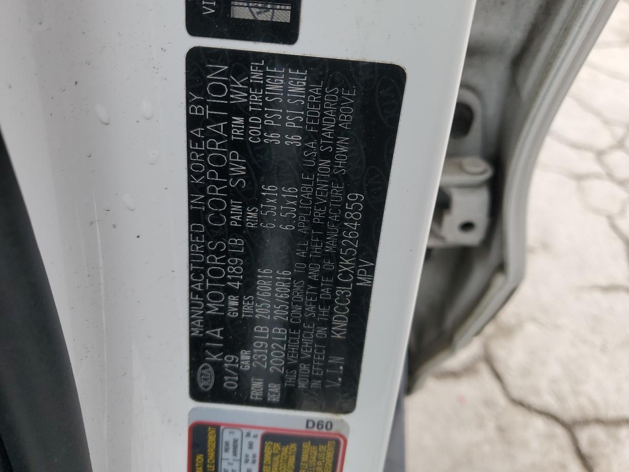 2019 Kia Niro Ex VIN: KNDCC3LCXK5264859 Lot: 93183055