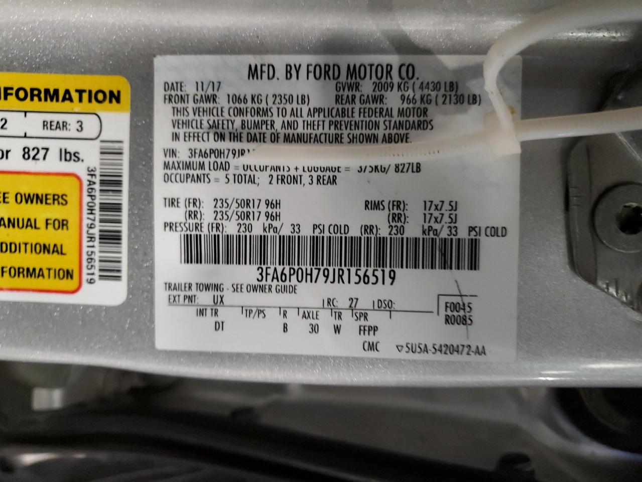 2018 Ford Fusion Se VIN: 3FA6P0H79JR156519 Lot: 91810875