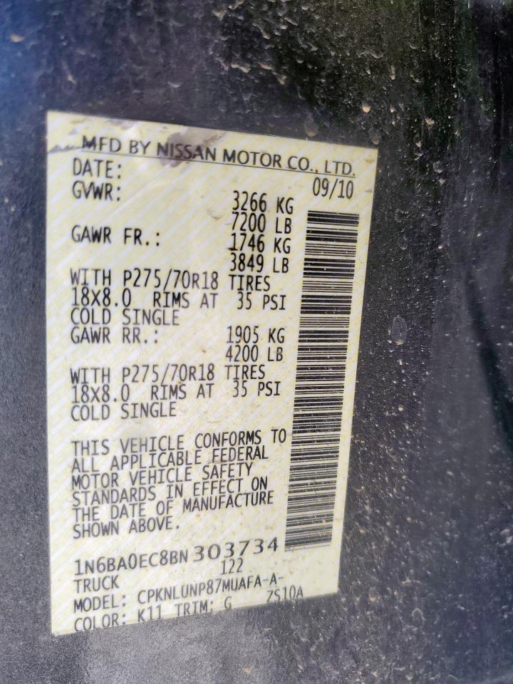 2011 Nissan Titan S VIN: 1N6BA0EC8BN303734 Lot: 90868285