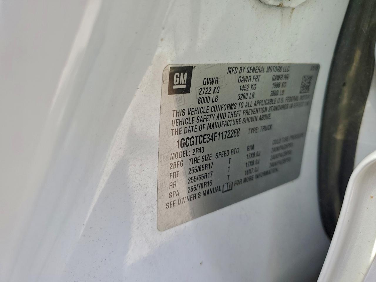 2015 Chevrolet Colorado Z71 VIN: 1GCGTCE34F1172268 Lot: 93921495