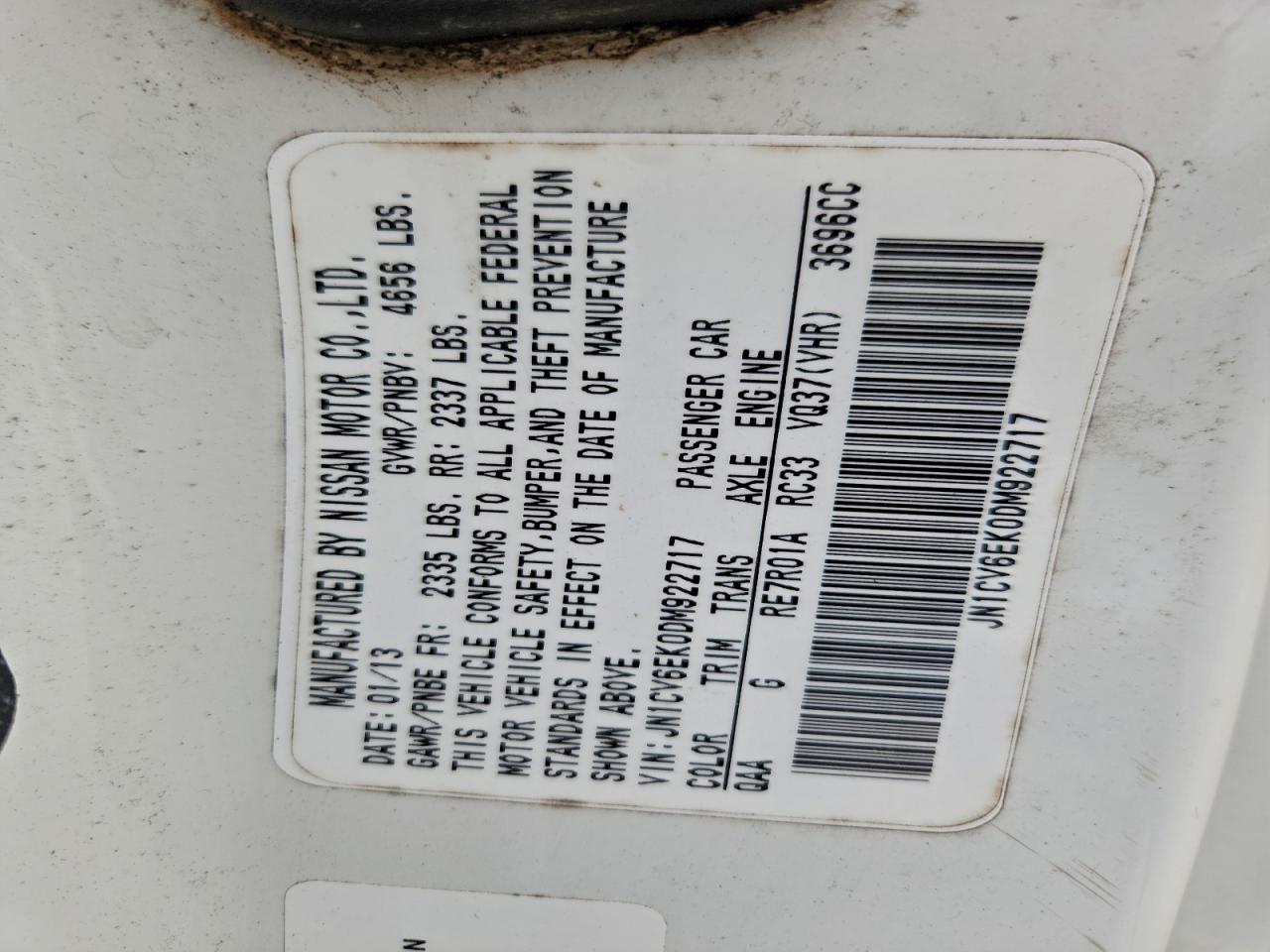 2013 Infiniti G37 Journey VIN: JN1CV6EK0DM922717 Lot: 94358315