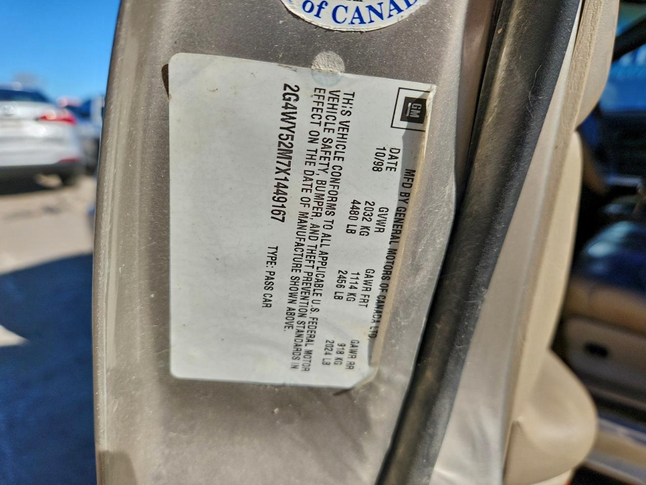 1999 Buick Century Limited VIN: 2G4WY52M7X1449167 Lot: 93928895