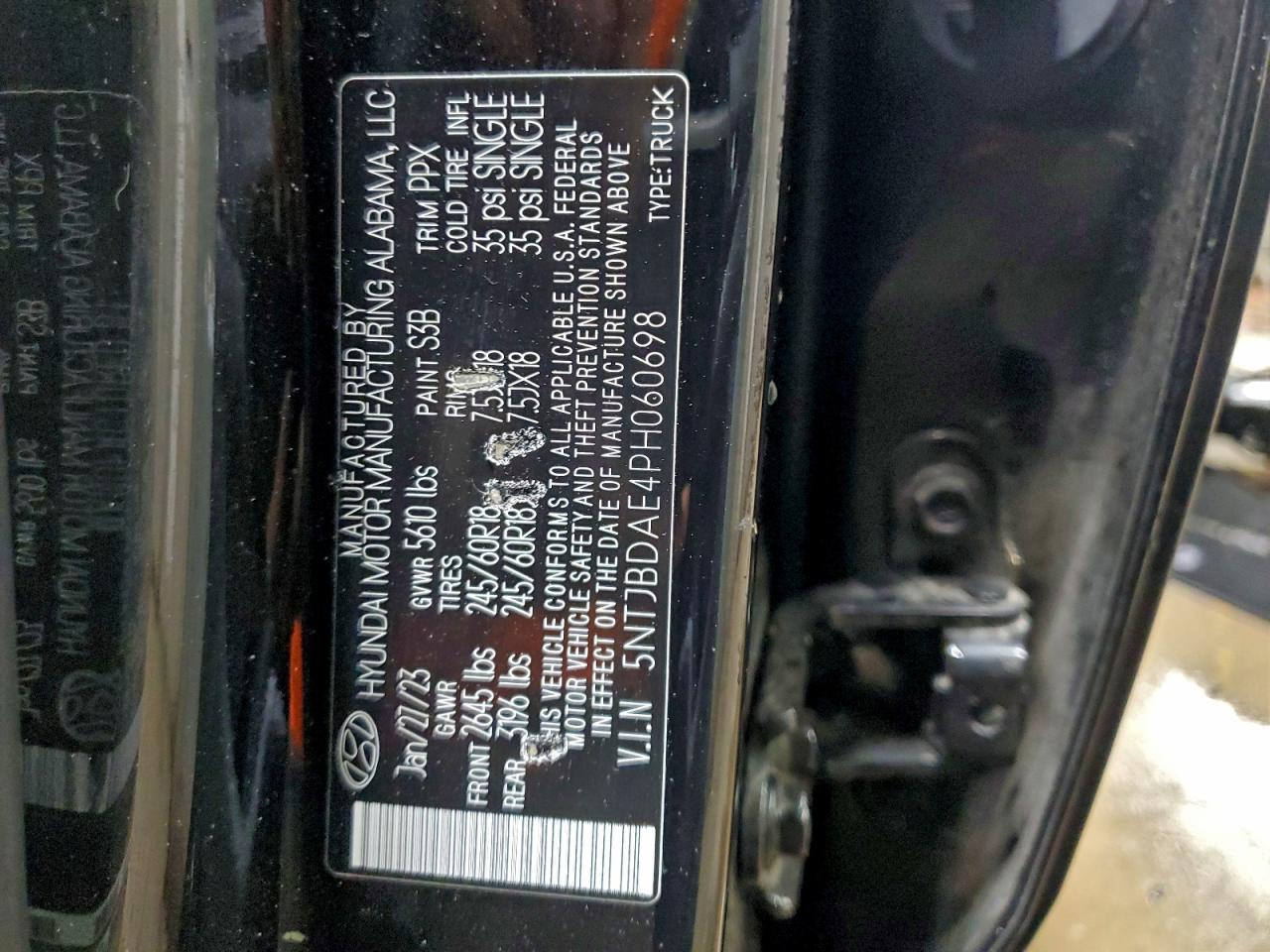 2023 Hyundai Santa Cruz Sel VIN: 5NTJBDAE4PH060698 Lot: 93957205