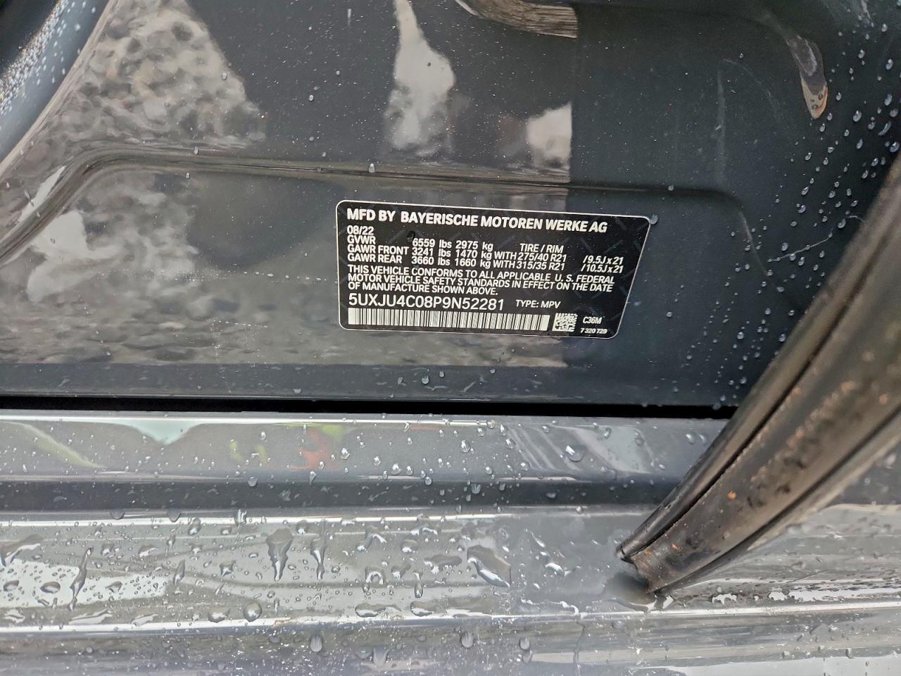 2023 BMW X5 M50I VIN: 5UXJU4C08P9N52281 Lot: 94304935