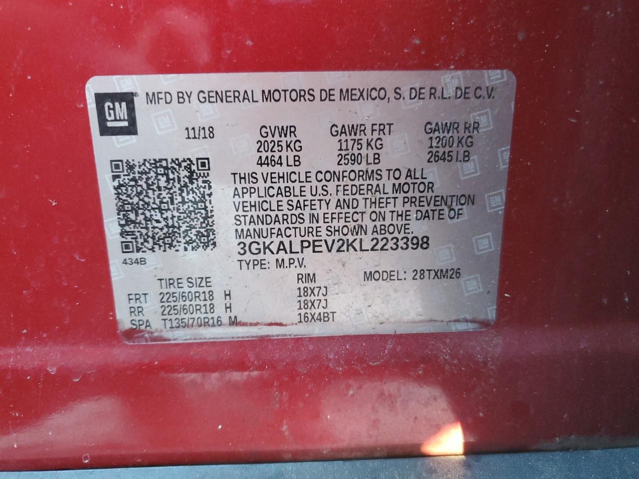 2019 GMC Terrain Slt VIN: 3GKALPEV2KL223398 Lot: 93199425