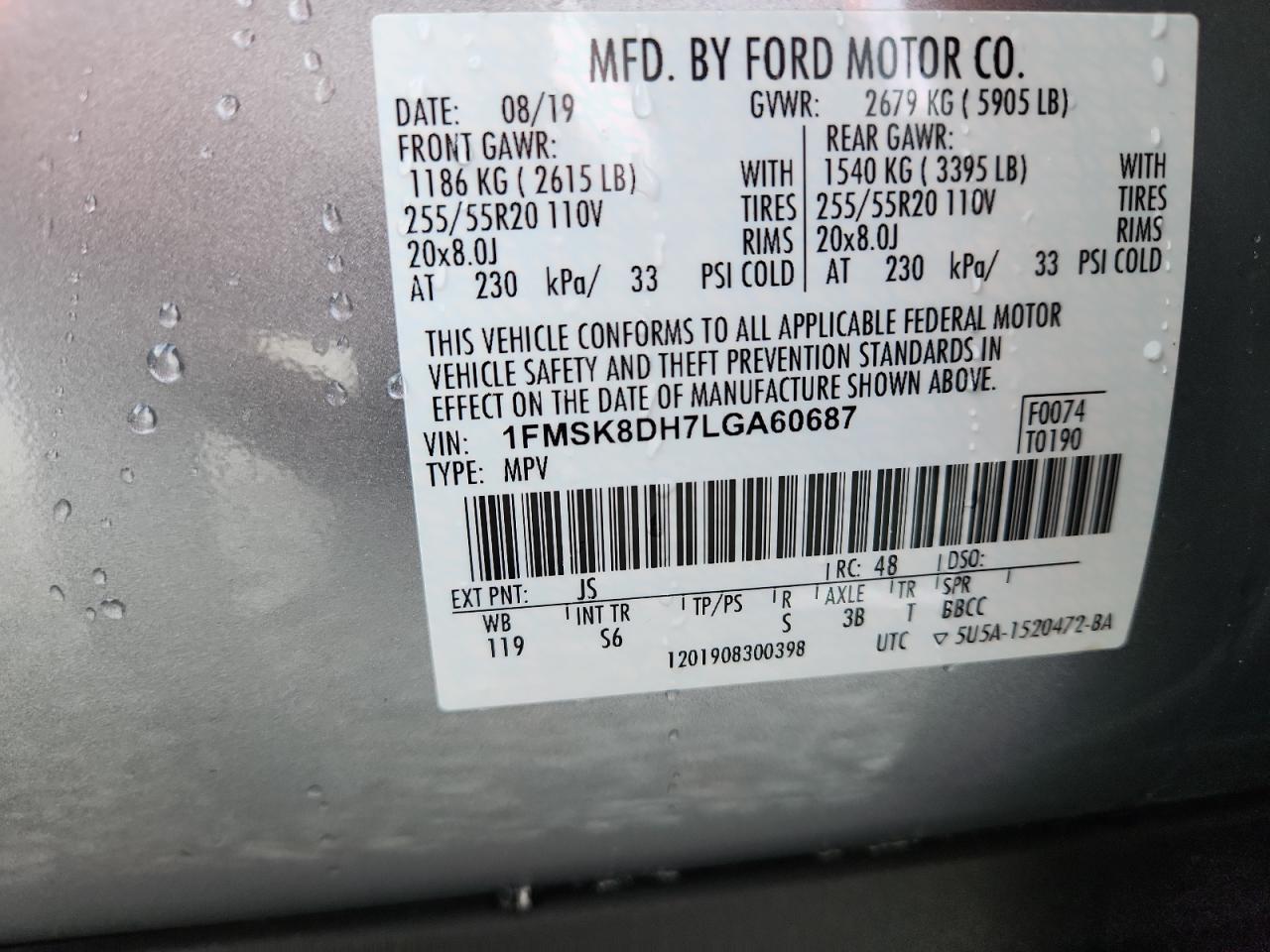 2020 Ford Explorer Xlt VIN: 1FMSK8DH7LGA60687 Lot: 90111425