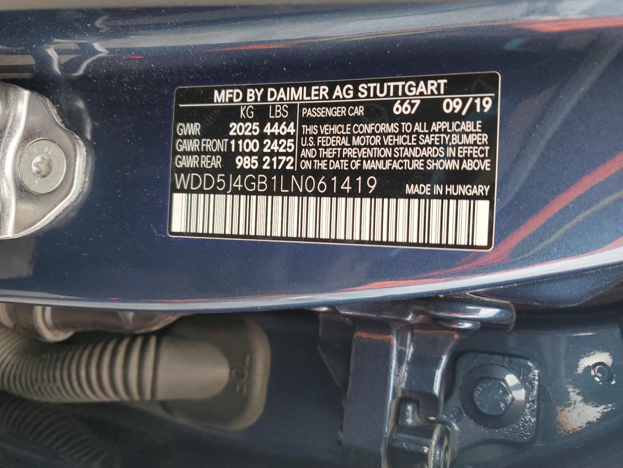 2020 Mercedes-Benz Cla 250 VIN: WDD5J4GB1LN061419 Lot: 93130815