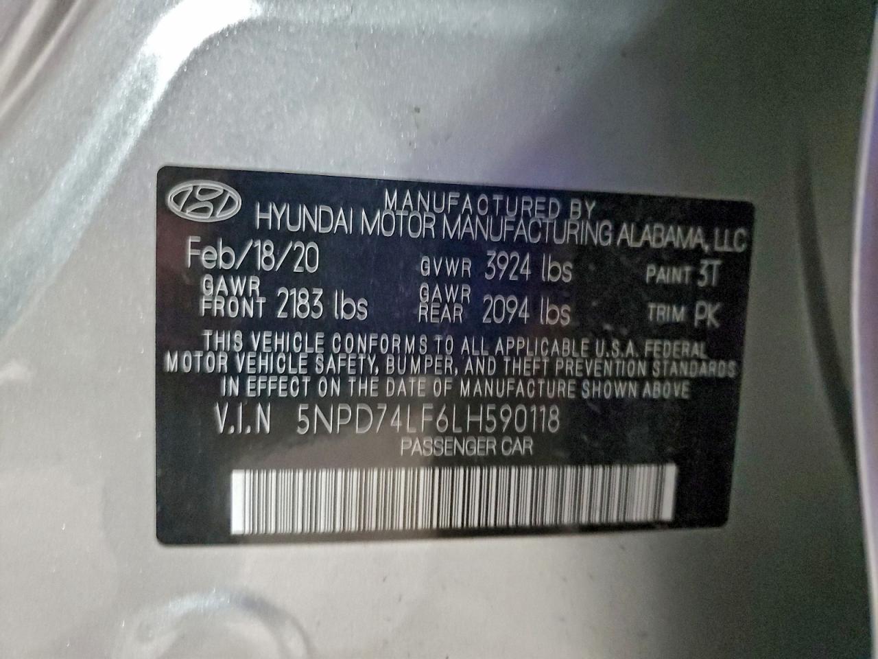 2020 Hyundai Elantra Se VIN: 5NPD74LF6LH590118 Lot: 92076335