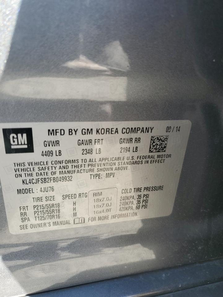 2015 Buick Encore Convenience VIN: KL4CJFSB2FB049932 Lot: 92871865