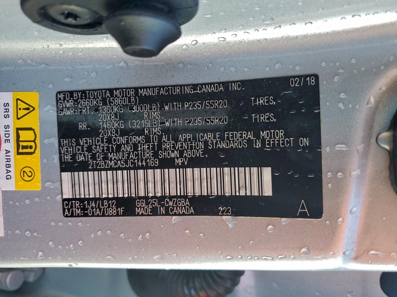 2018 Lexus Rx 350 Base VIN: 2T2BZMCA5JC144169 Lot: 94264305