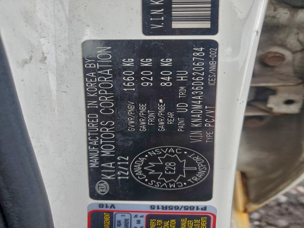 2013 Kia Rio Lx VIN: KNADM4A36D6206784 Lot: 93704695