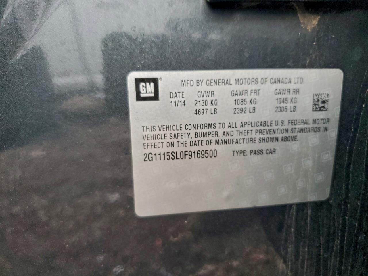 2015 Chevrolet Impala Lt VIN: 2G1115SL0F9169500 Lot: 94155845