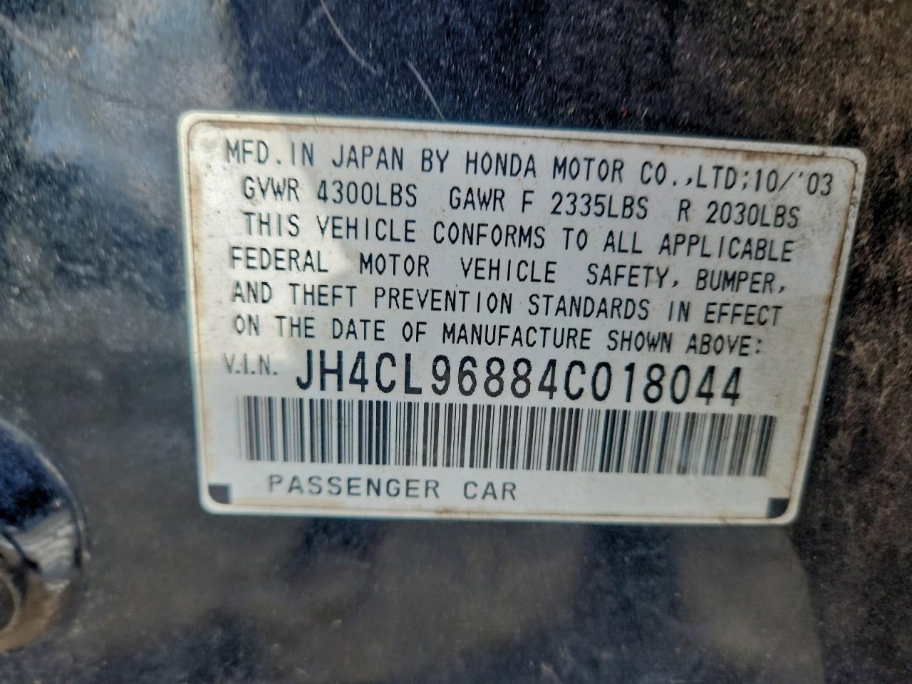 2004 Acura Tsx VIN: JH4CL96884C018044 Lot: 93927415