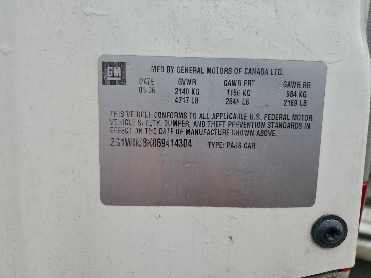 2006 Chevrolet Impala Ls VIN: 2G1WB58K869414304 Lot: 94384355