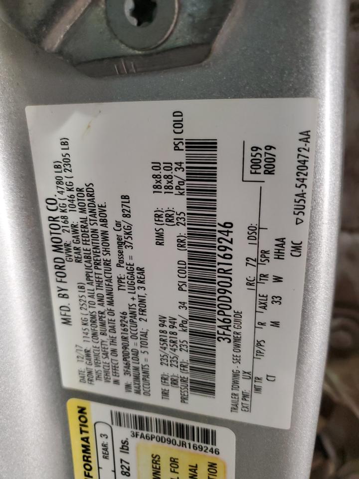 2018 Ford Fusion Titanium/Platinum VIN: 3FA6P0D90JR169246 Lot: 91404865