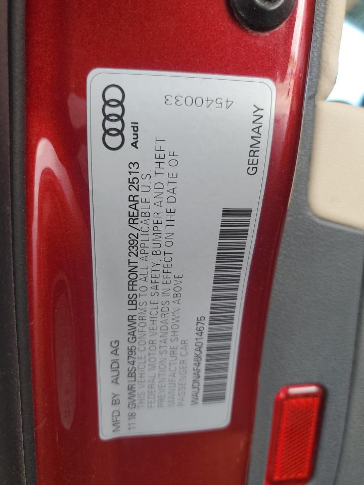 2019 Audi A4 Premium VIN: WAUDNAF46KA014675 Lot: 91102945