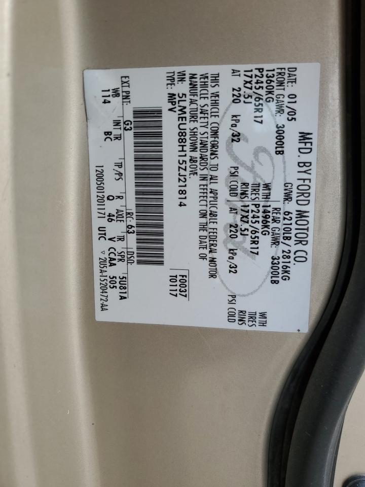 2005 Lincoln Aviator VIN: 5LMEU88H15ZJ21814 Lot: 91096195