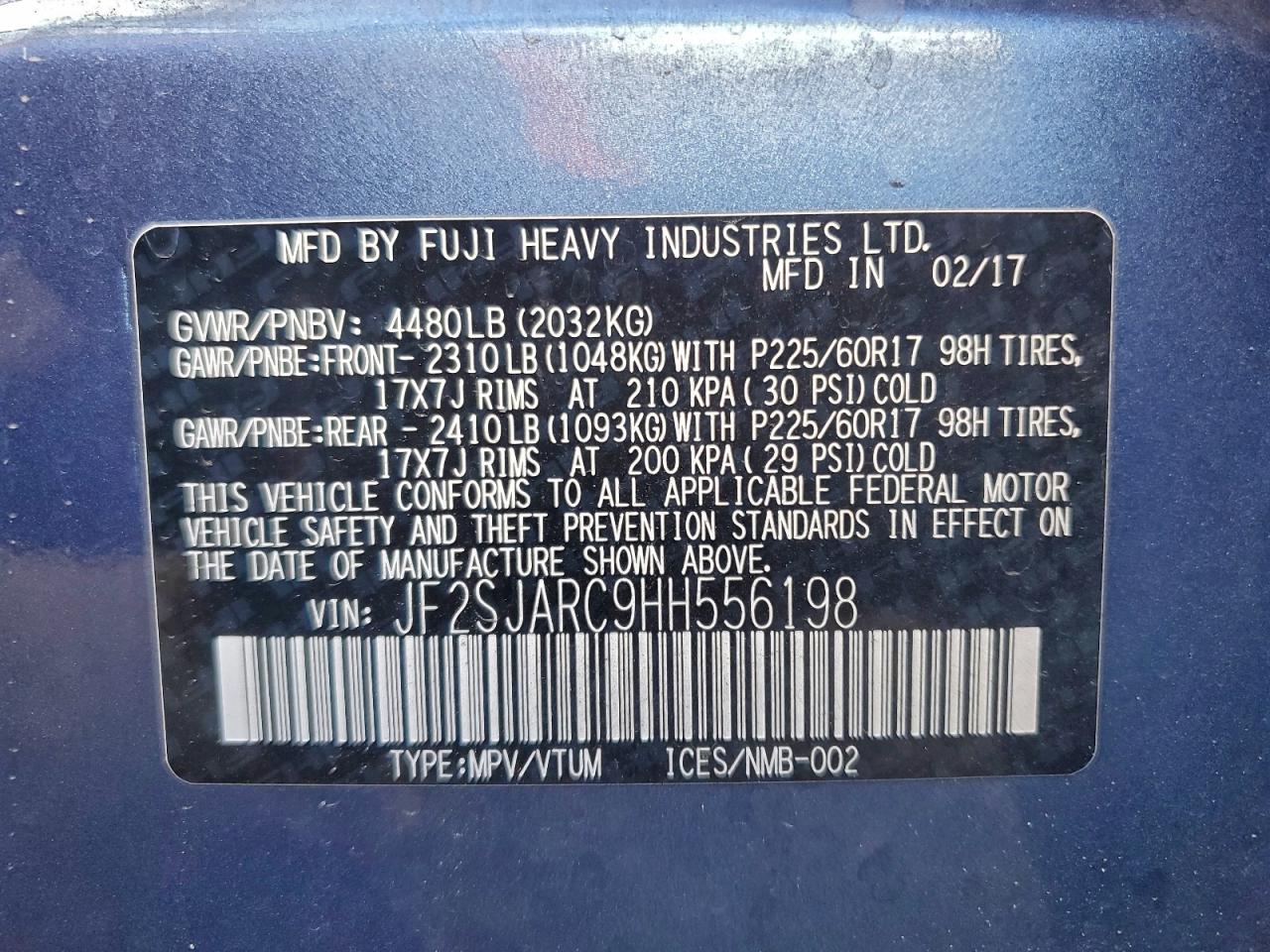 2017 Subaru Forester 2.5I Limited VIN: JF2SJARC9HH556198 Lot: 94170885