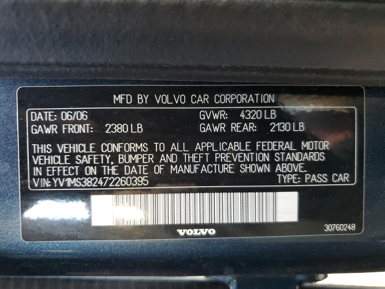 2007 Volvo S40 2.4I VIN: YV1MS382472260395 Lot: 91548635