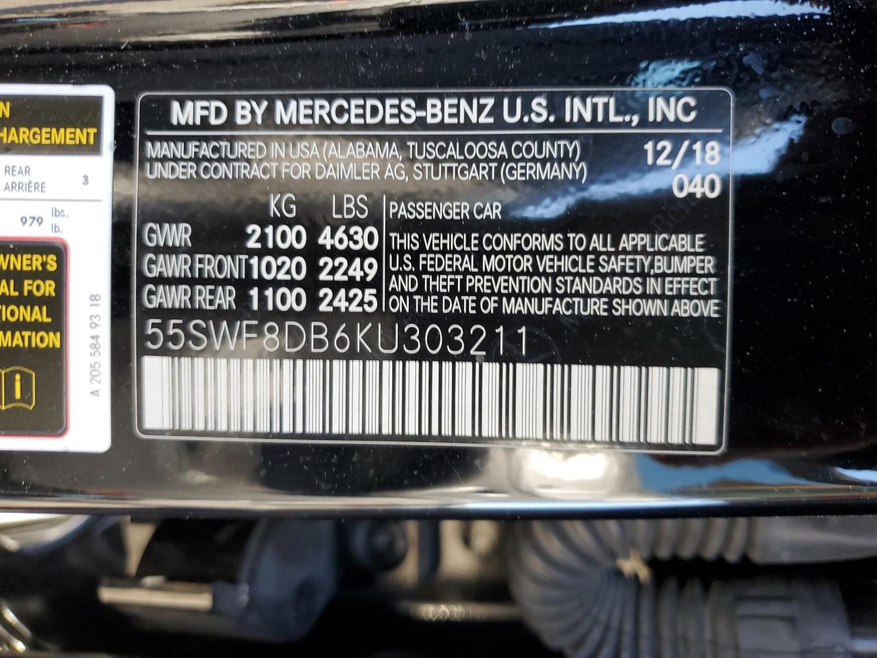 2019 Mercedes-Benz C 300 VIN: 55SWF8DB6KU303211 Lot: 90733765