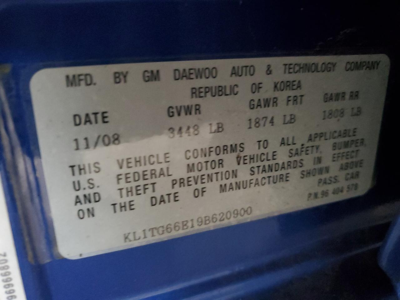 2009 Chevrolet Aveo Lt VIN: KL1TG66E19B620900 Lot: 92434795